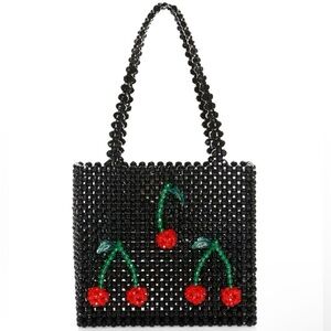 Susan Alexandra Ma Cherie Cherry Appliqué Beaded Tote